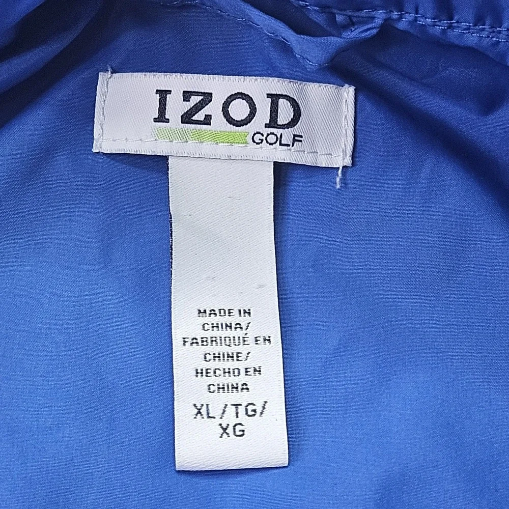 IZOD Golf Men's XL Blue Windbreaker Jacket Full Zip Hooded Performance